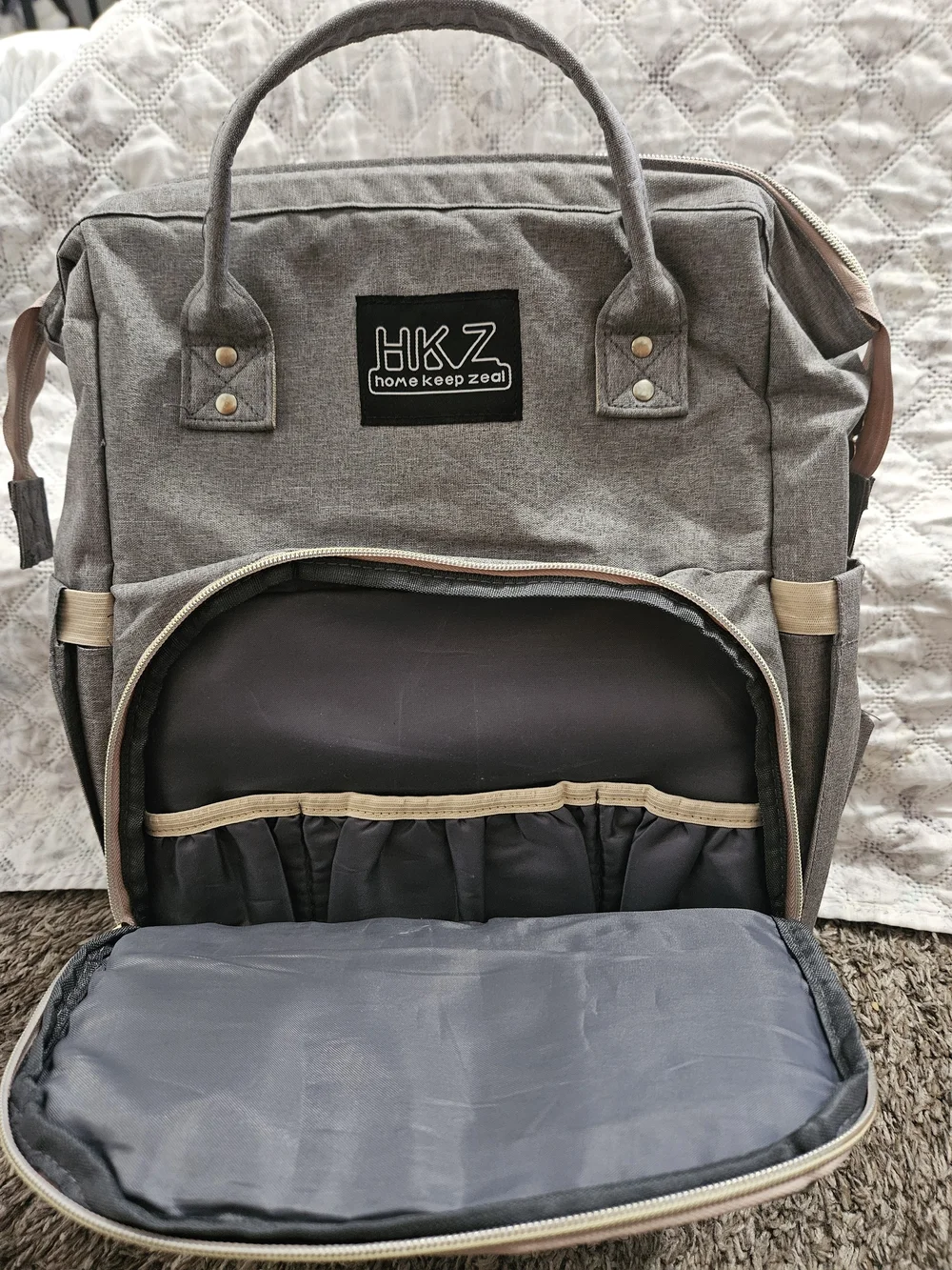 HKZ Grey Backpack with Beige Trim